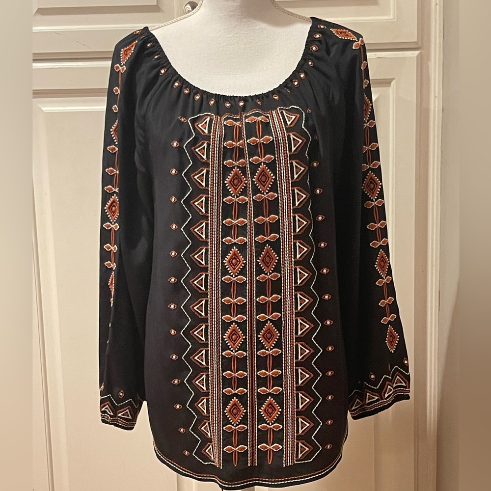 Tory Burch Boho Jessie Silk Tribal Embroidered Top size 14